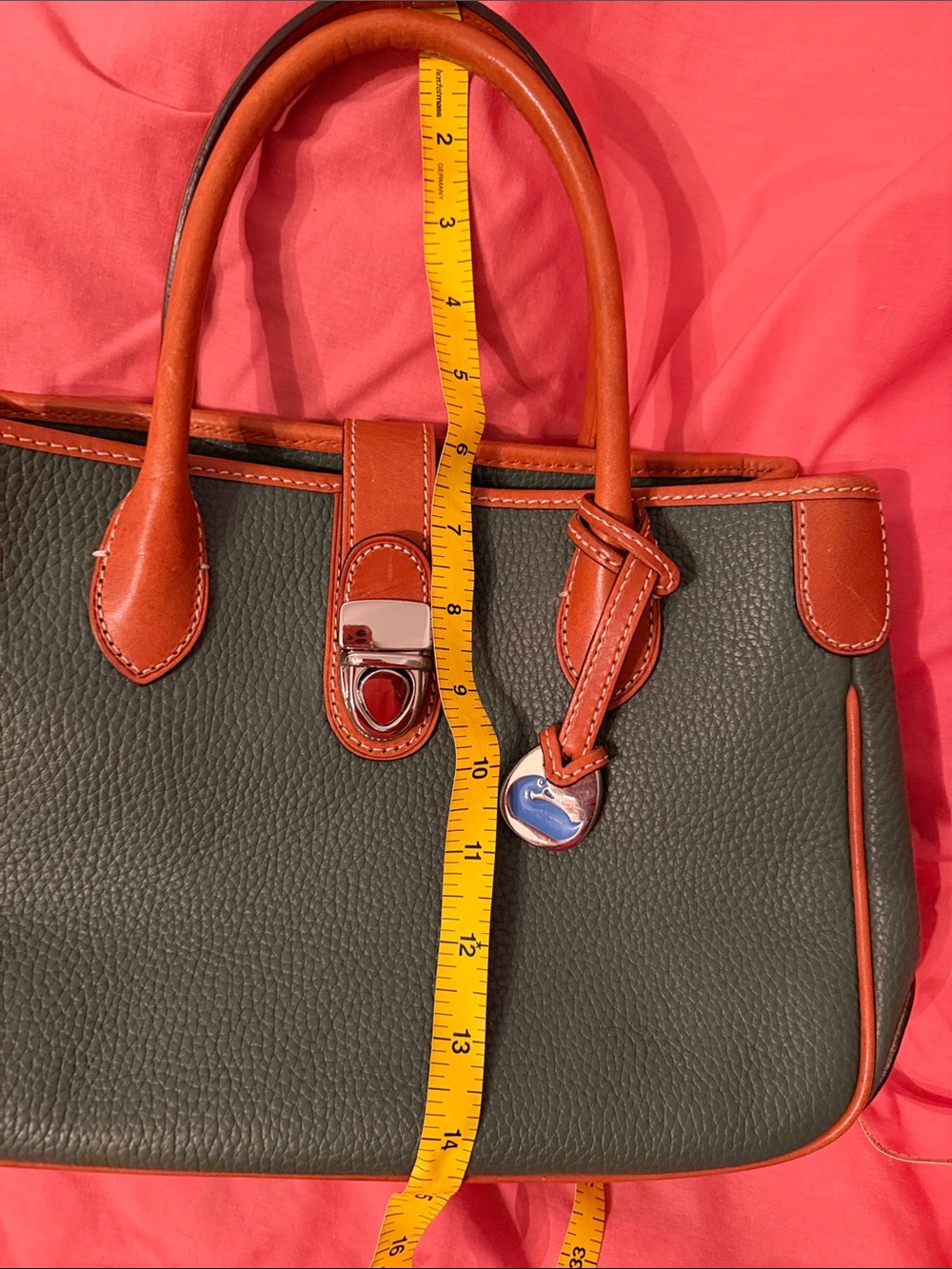 Dooney & Bourke Green and Brown Pebble Leather Satchel - Picture 14 of 15